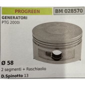BRUMAR PISTONE COMPLETO PROGREEN GENERATORI PTG 2000i  Ø 58 2 segmenti + raschiaolio D. Spinotto 13  R.O. -