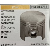 BRUMAR PISTONE COMPLETO STIHL MOTOSEGHE 08S TRONCATORI TS 08-350-360 SOFFIATORI BG 17 SG 17 - SG 174 TRIVELLE BT 360  Ø 47 D. Spinotto 12 R.O. 1118.030.2020