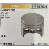 BRUMAR PISTONE COMPLETO STIHL MOTOSEGHE MC 200 MS 200 MS 200T  Ø 40 D. Spinotto 9 R.O. 1129.030.2002