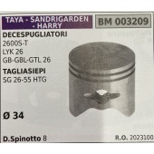 BRUMAR PISTONE COMPLETO TAYA - SANDRIGARDEN - HARRY DECESPUGLIATORI 2600S-T LYK 26 GB-GBL-GTL 26 TAGLIASIEPI SG 26-55 HTG  Ø 34 D. Spinotto 8 R.O. 2023100