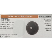 BRUMAR RUOTA RASAERBA EMAK - OLEO MAC - EFCO  RASAERBA G 43 - G 43A G 44PA-PB-PE G 47 - G 48 - G 53 GE 43 - GE 47 MAX 48 - MAX 53  posteriore - con cuscinetto Ø esterno 180 mm Ø interno 12 mm spessore 50 mm  R.O. 66030077