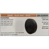 BRUMAR RUOTA RASAERBA EMAK - OLEO MAC - EFCO  RASAERBA LUX 47-47T-TV-KV LUX 53T-TBF-TJ-V LUX 53TVI-KV-VE LUX 53VBTE-KVF  semovenza posteriore - con cuscinetto Ø esterno 234 mm Ø interno 15 mm spessore 55.5 mm  R.O. 8203310 ex 8200505A