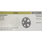 BRUMAR RUOTA RASAERBA GIANS  RASAERBA KJ 430 KJ 480 KJ 530  coperchio esterno ruota posteriore Ø esterno 223 mm Ø interno - spessore -  R.O. X0904-005-03-00