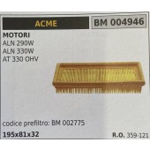 BRUMAR FILTRO ARIA ACME  MOTORI ALN 290W ALN 330W AT 330 OHV  codice prefiltro: BM 002775 195x81x32 R.O. 359-121