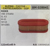 BRUMAR FILTRO ARIA ALPINA - CASTOR - CASTELGARDEN - GGP  RIDER VBE 0704R0 EL 63 M 65 SR 63 SR 6365  122x41x45 h R.O. 118550421/0