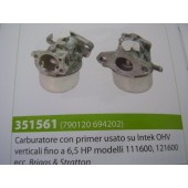 CARBURATORE MOTORE BRIGGS & STRATTON CON PRIMER USATO SU INTEK OHV VERTICALI FINO A 6,5 HP MODELLI 111600 - 121600 ECC.